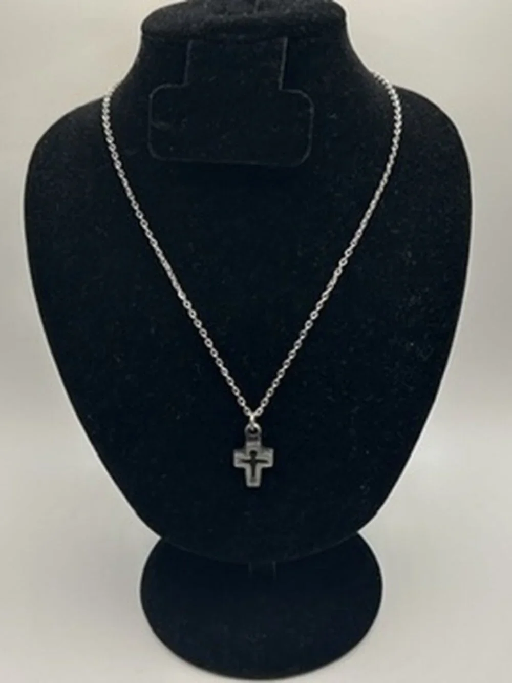 Vintage Real Silver Cross Pendant Cutout Chain Plated Stainless Steel Necklace